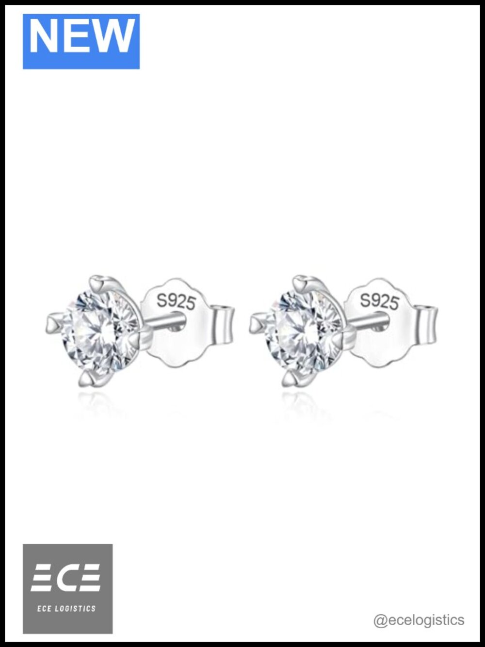Moissanite Stud Earrings 925 Sterling Silver 18K White Gold Plated 1CT